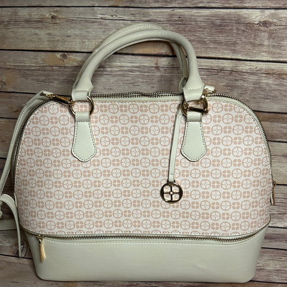 IMAN Handbags - IMAN Cream and Gold Patterned Satchel